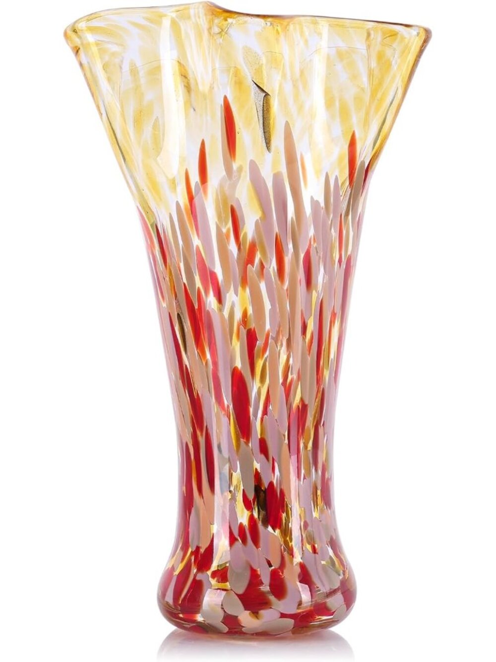 9.0 Red Glass Vases For Flower Bouquet Unique Hand Blown Wide Mouth Shelf Deco